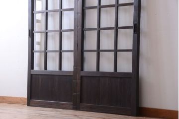 古民具・骨董　明治〜大正期　クリアガラス入り格子蔵戸