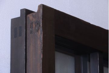 古民具・骨董　明治〜大正期　クリアガラス入り格子蔵戸