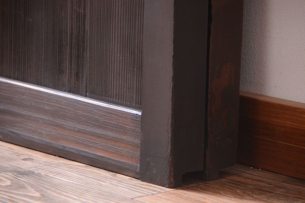 古民具・骨董　明治〜大正期　クリアガラス入り格子蔵戸