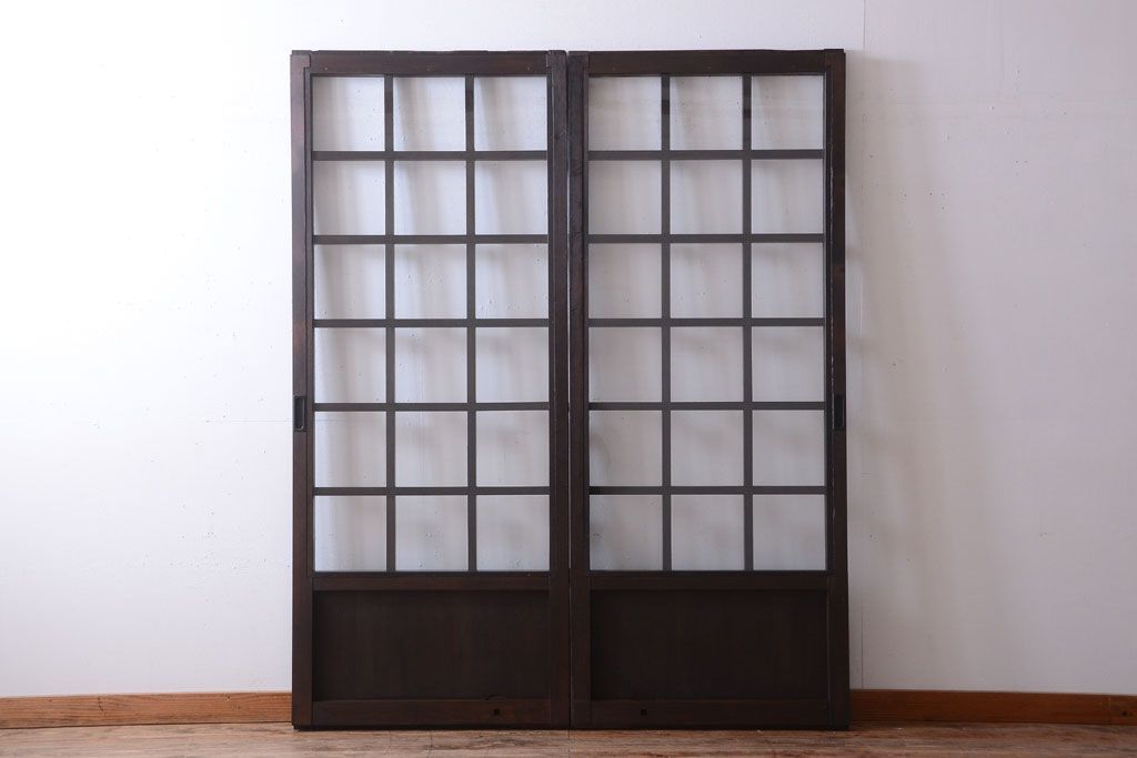 古民具・骨董　明治〜大正期　クリアガラス入り格子蔵戸