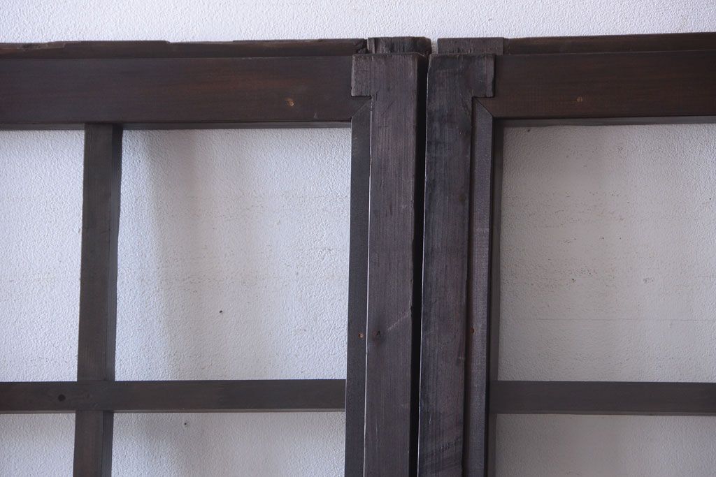 古民具・骨董　明治〜大正期　クリアガラス入り格子蔵戸