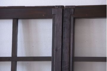 古民具・骨董　明治〜大正期　クリアガラス入り格子蔵戸