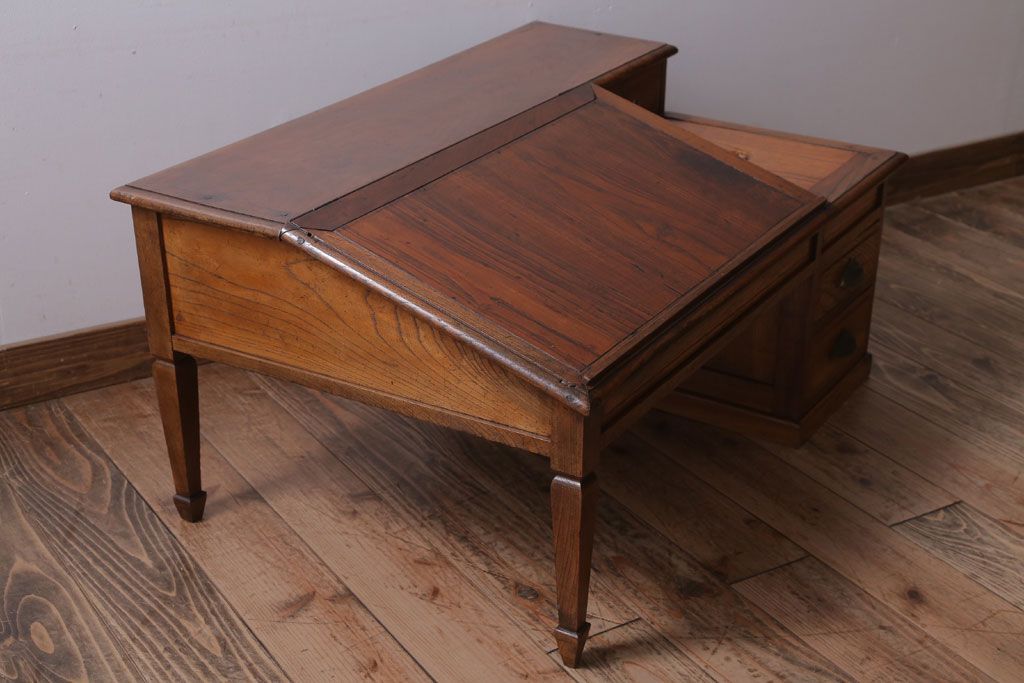 アンティーク家具　和製アンティーク　古い栓材製のシンプルで上品な簿記机(ライティングビューロー)