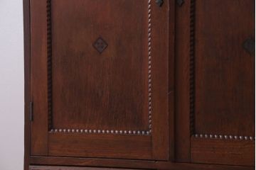 アンティーク家具　和製アンティーク　丸窓がおしゃれな古い木製の本箱(ブックケース)