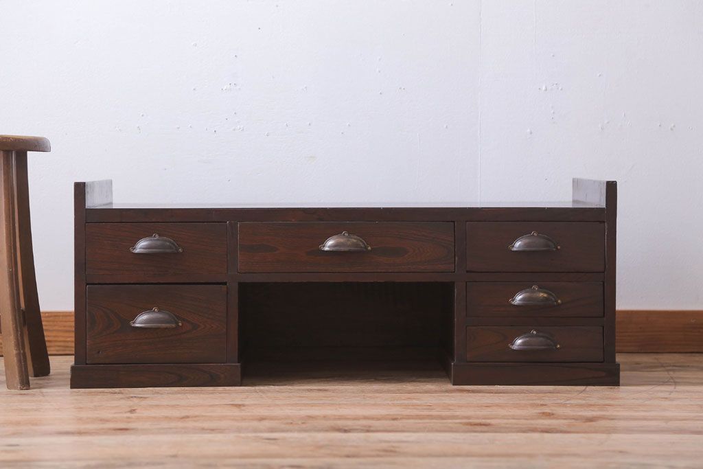 アンティーク家具　古民具・骨董　明治〜大正期　総欅材のアンティーク座机(両袖机)