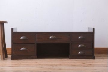 アンティーク家具　古民具・骨董　明治〜大正期　総欅材のアンティーク座机(両袖机)