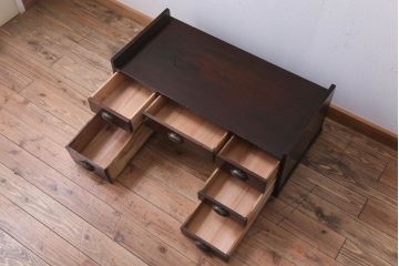 アンティーク家具　古民具・骨董　明治〜大正期　総欅材のアンティーク座机(両袖机)