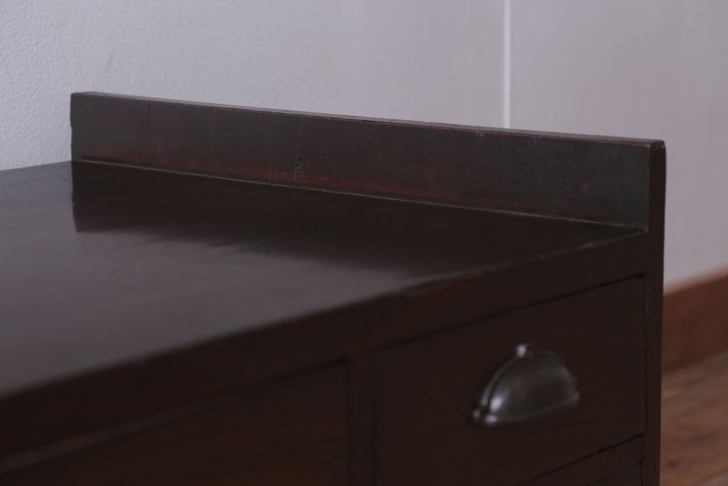 アンティーク家具　古民具・骨董　明治〜大正期　総欅材のアンティーク座机(両袖机)