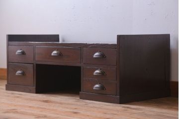 アンティーク家具　古民具・骨董　明治〜大正期　総欅材のアンティーク座机(両袖机)