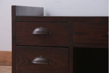 アンティーク家具　古民具・骨董　明治〜大正期　総欅材のアンティーク座机(両袖机)