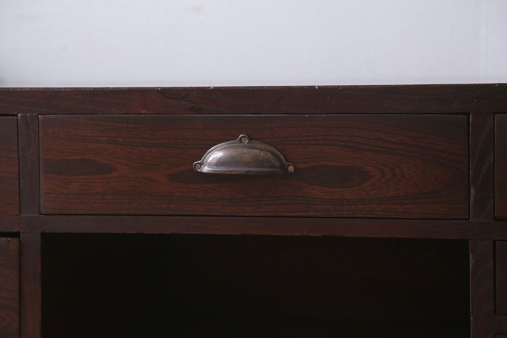 アンティーク家具　古民具・骨董　明治〜大正期　総欅材のアンティーク座机(両袖机)