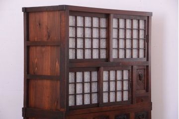 アンティーク家具　古民具・骨董　前面欅材!和紙張り引き戸のアンティーク茶箪笥