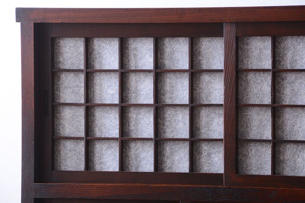 アンティーク家具　古民具・骨董　前面欅材!和紙張り引き戸のアンティーク茶箪笥