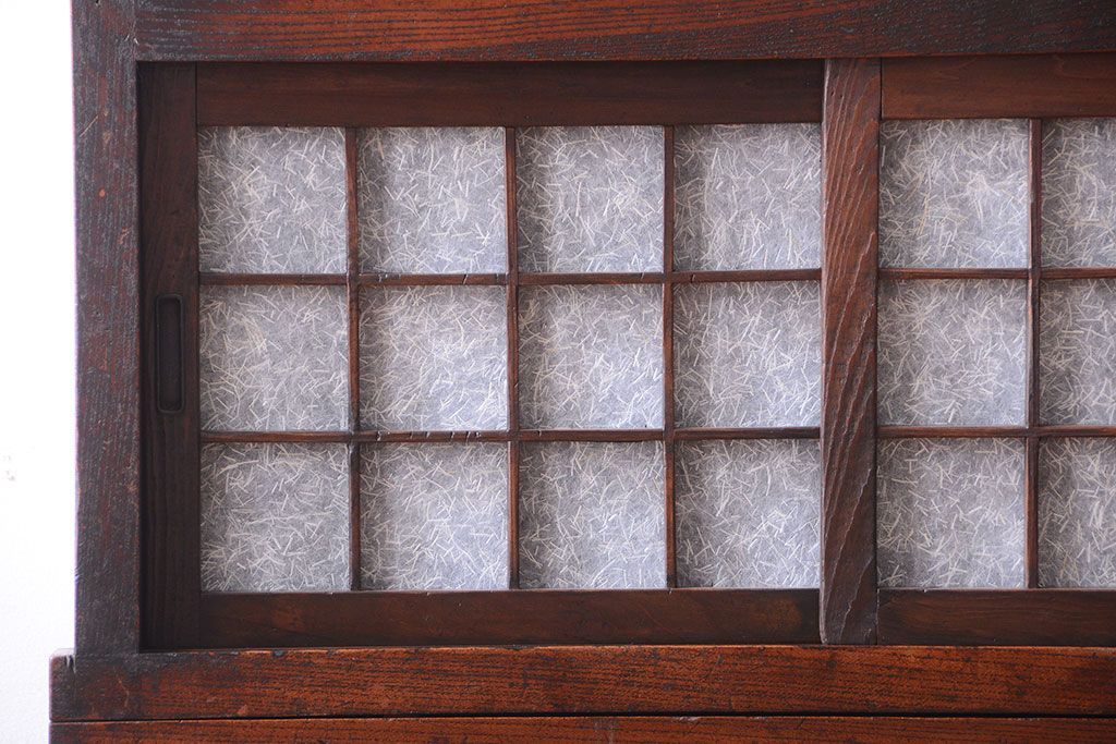 アンティーク家具　古民具・骨董　前面欅材!和紙張り引き戸のアンティーク茶箪笥