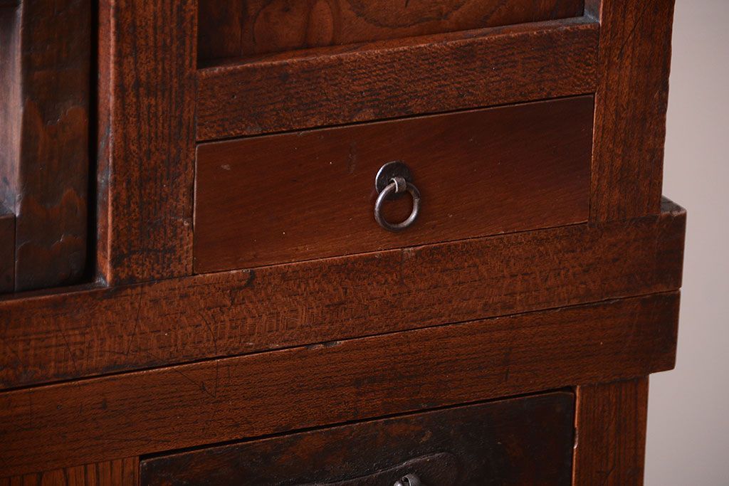 アンティーク家具　古民具・骨董　前面欅材!和紙張り引き戸のアンティーク茶箪笥