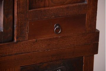 アンティーク家具　古民具・骨董　前面欅材!和紙張り引き戸のアンティーク茶箪笥