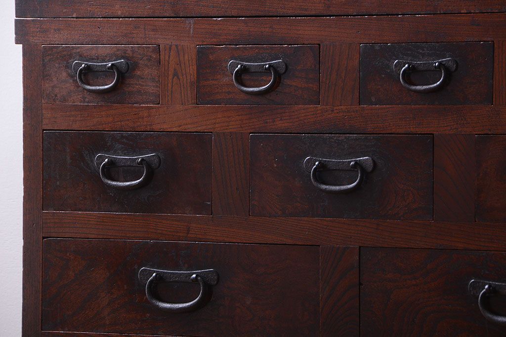 アンティーク家具　古民具・骨董　前面欅材!和紙張り引き戸のアンティーク茶箪笥