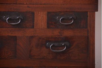 アンティーク家具　古民具・骨董　前面欅材!和紙張り引き戸のアンティーク茶箪笥