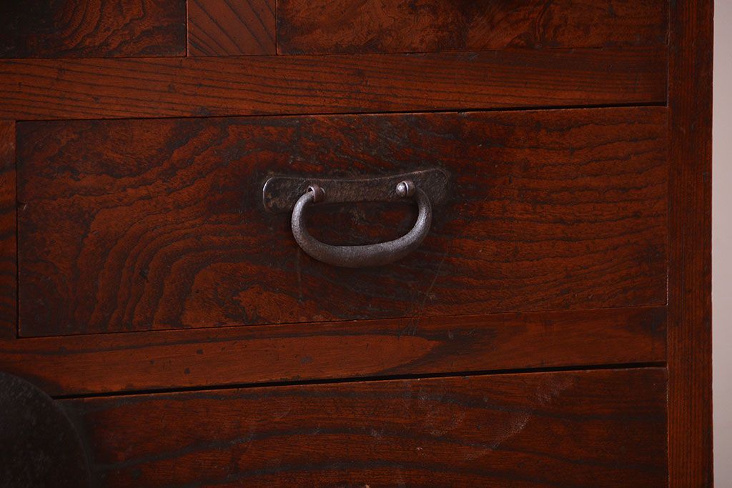 アンティーク家具　古民具・骨董　前面欅材!和紙張り引き戸のアンティーク茶箪笥