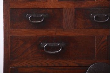 アンティーク家具　古民具・骨董　前面欅材!和紙張り引き戸のアンティーク茶箪笥