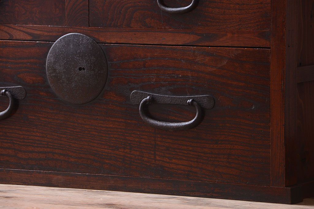 アンティーク家具　古民具・骨董　前面欅材!和紙張り引き戸のアンティーク茶箪笥