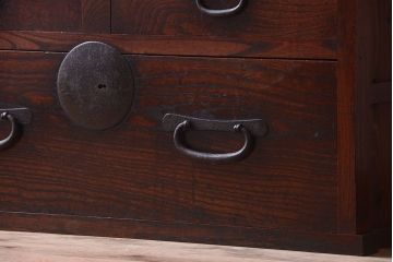 アンティーク家具　古民具・骨董　前面欅材!和紙張り引き戸のアンティーク茶箪笥