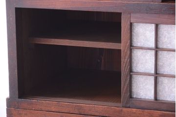 アンティーク家具　古民具・骨董　前面欅材!和紙張り引き戸のアンティーク茶箪笥