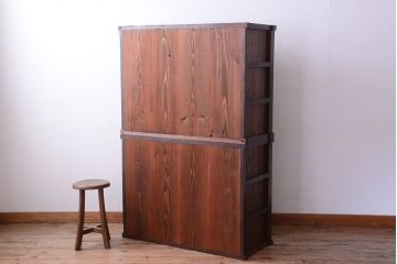 アンティーク家具　古民具・骨董　前面欅材!和紙張り引き戸のアンティーク茶箪笥