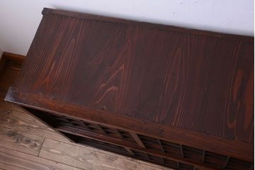 アンティーク家具　古民具・骨董　前面欅材!和紙張り引き戸のアンティーク茶箪笥