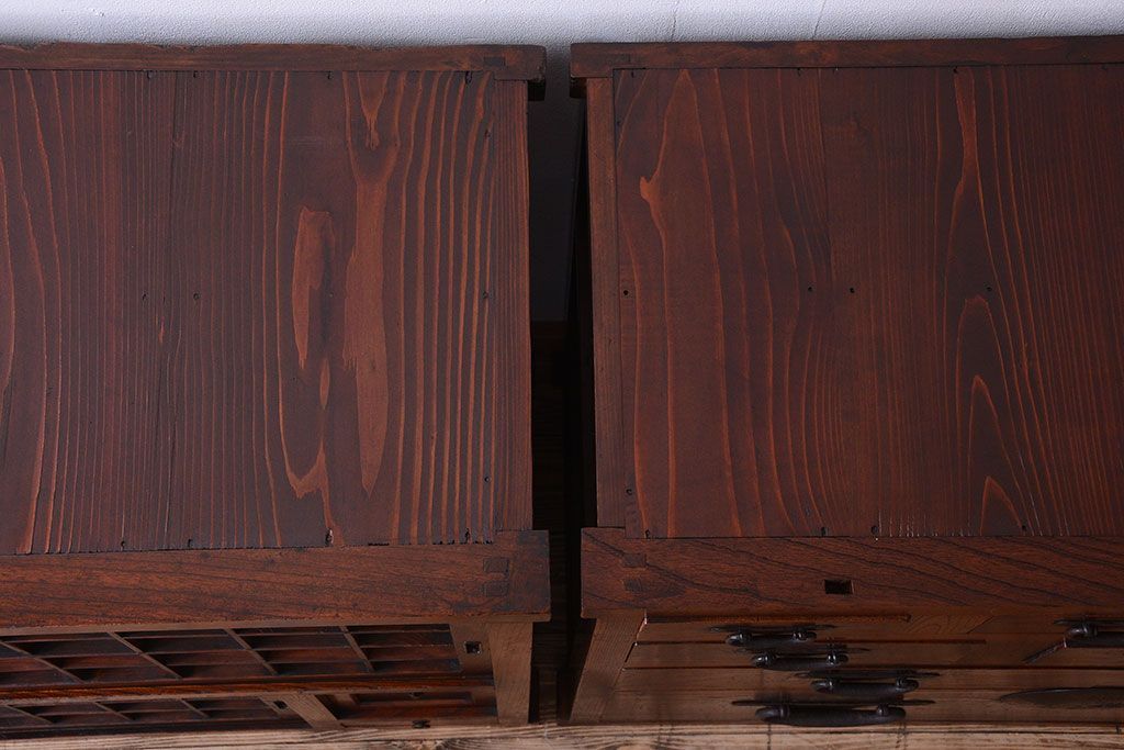 アンティーク家具　古民具・骨董　前面欅材!和紙張り引き戸のアンティーク茶箪笥