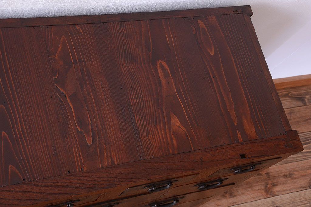 アンティーク家具　古民具・骨董　前面欅材!和紙張り引き戸のアンティーク茶箪笥