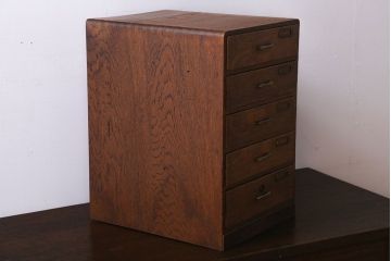 レトロ家具　昭和レトロ　ネームプレート付き!古いナラ材のアンティーク小引き出し(2)