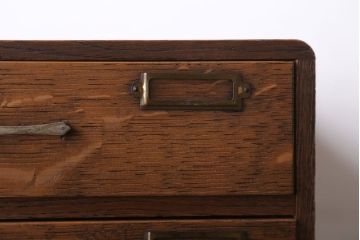 レトロ家具　昭和レトロ　ネームプレート付き!古いナラ材のアンティーク小引き出し(2)