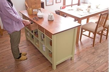 アンティーク家具　ペイント　両面収納のリメイク収納カウンター(マス目棚)