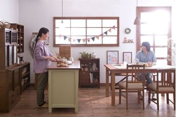 アンティーク家具　ペイント　両面収納のリメイク収納カウンター(マス目棚)