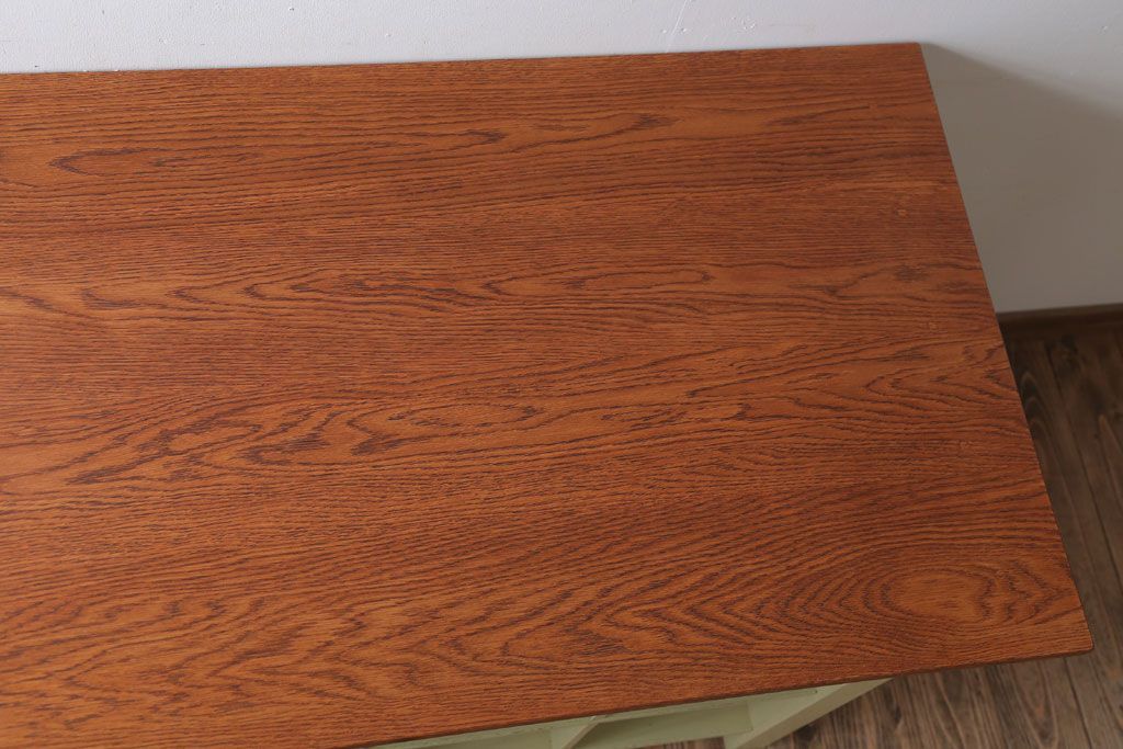 アンティーク家具　ペイント　両面収納のリメイク収納カウンター(マス目棚)