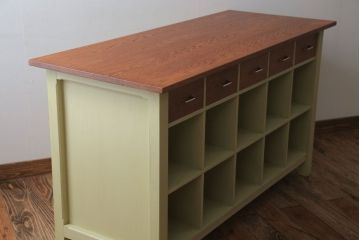 アンティーク家具　ペイント　両面収納のリメイク収納カウンター(マス目棚)