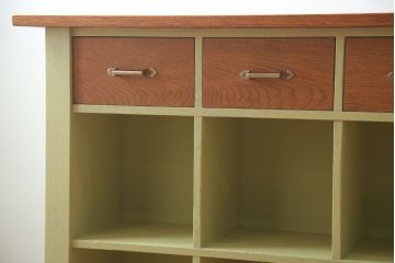 アンティーク家具　ペイント　両面収納のリメイク収納カウンター(マス目棚)