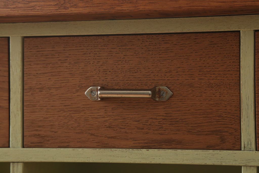 アンティーク家具　ペイント　両面収納のリメイク収納カウンター(マス目棚)