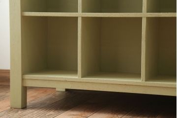 アンティーク家具　ペイント　両面収納のリメイク収納カウンター(マス目棚)