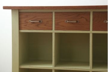 アンティーク家具　ペイント　両面収納のリメイク収納カウンター(マス目棚)