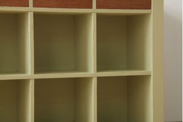 アンティーク家具　ペイント　両面収納のリメイク収納カウンター(マス目棚)