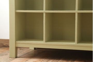 アンティーク家具　ペイント　両面収納のリメイク収納カウンター(マス目棚)