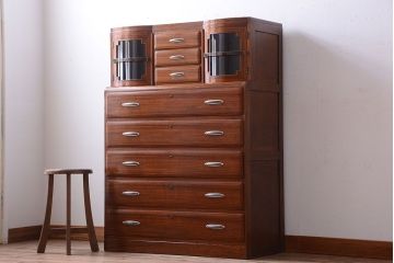 ヴィンテージ家具　ミッドセンチュリー　Rガラス入り!レトロなビンテージチェスト