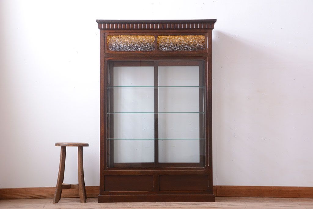 アンティーク家具　大正ロマン　当時物色ガラス入り!古いナラ材の上質なショーケース