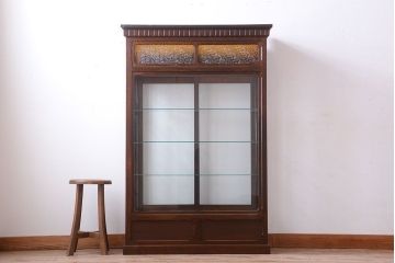 アンティーク家具　大正ロマン　当時物色ガラス入り!古いナラ材の上質なショーケース