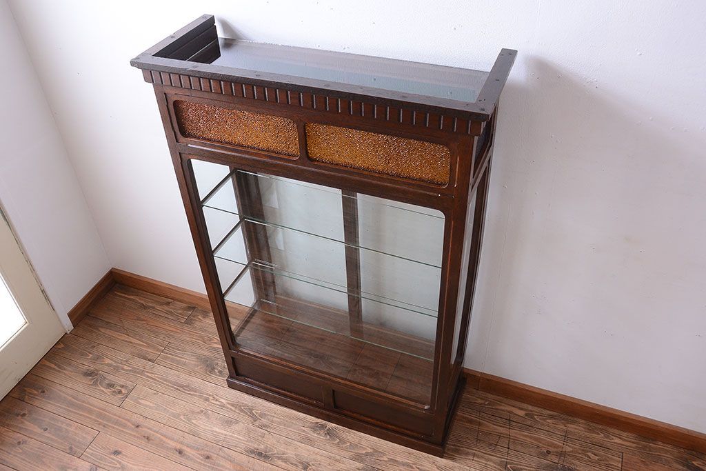 アンティーク家具　大正ロマン　当時物色ガラス入り!古いナラ材の上質なショーケース