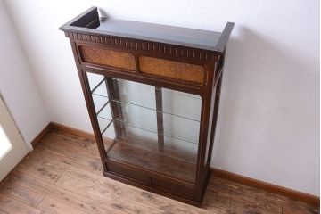 アンティーク家具　大正ロマン　当時物色ガラス入り!古いナラ材の上質なショーケース