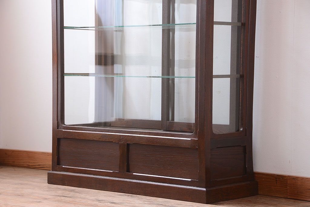 アンティーク家具　大正ロマン　当時物色ガラス入り!古いナラ材の上質なショーケース