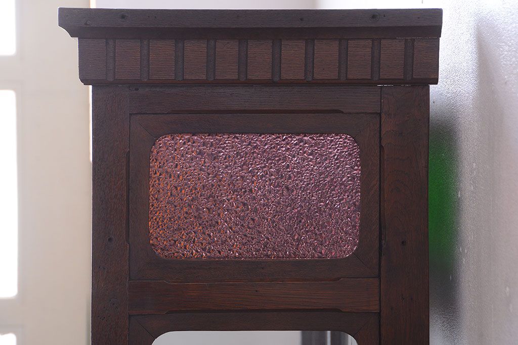 アンティーク家具　大正ロマン　当時物色ガラス入り!古いナラ材の上質なショーケース